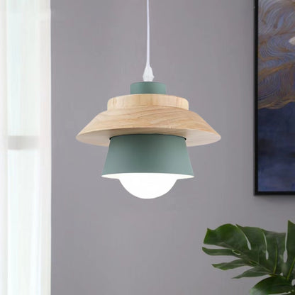 Nordic Macaron Metal Wooden Pendant Lamp