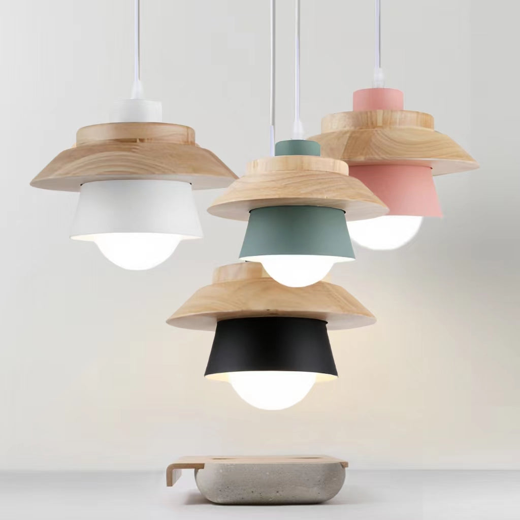 Nordic Macaron Metal Wooden Pendant Lamp