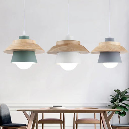 Nordic Macaron Metal Wooden Pendant Lamp