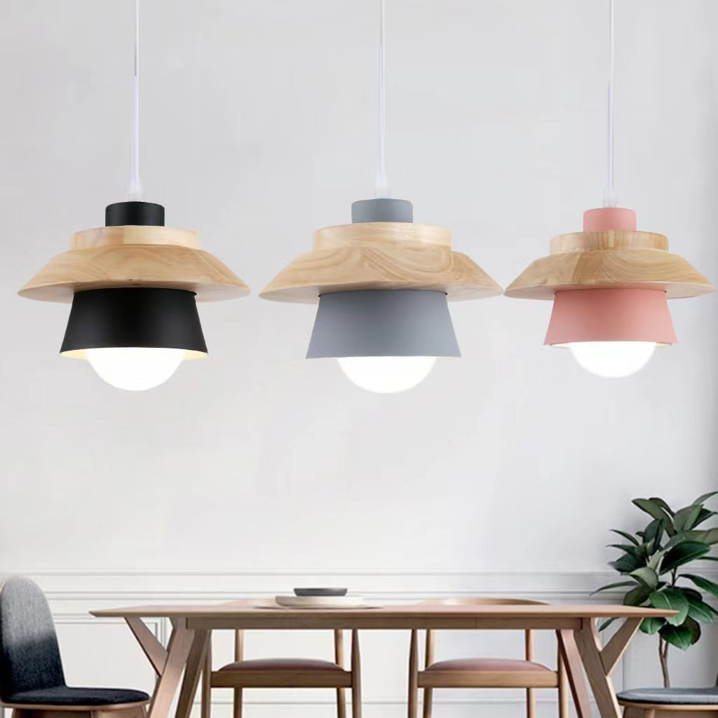 Nordic Macaron Metal Wooden Pendant Lamp