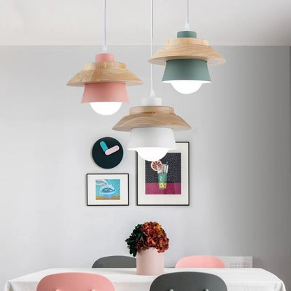 Nordic Macaron Metal Wooden Pendant Lamp