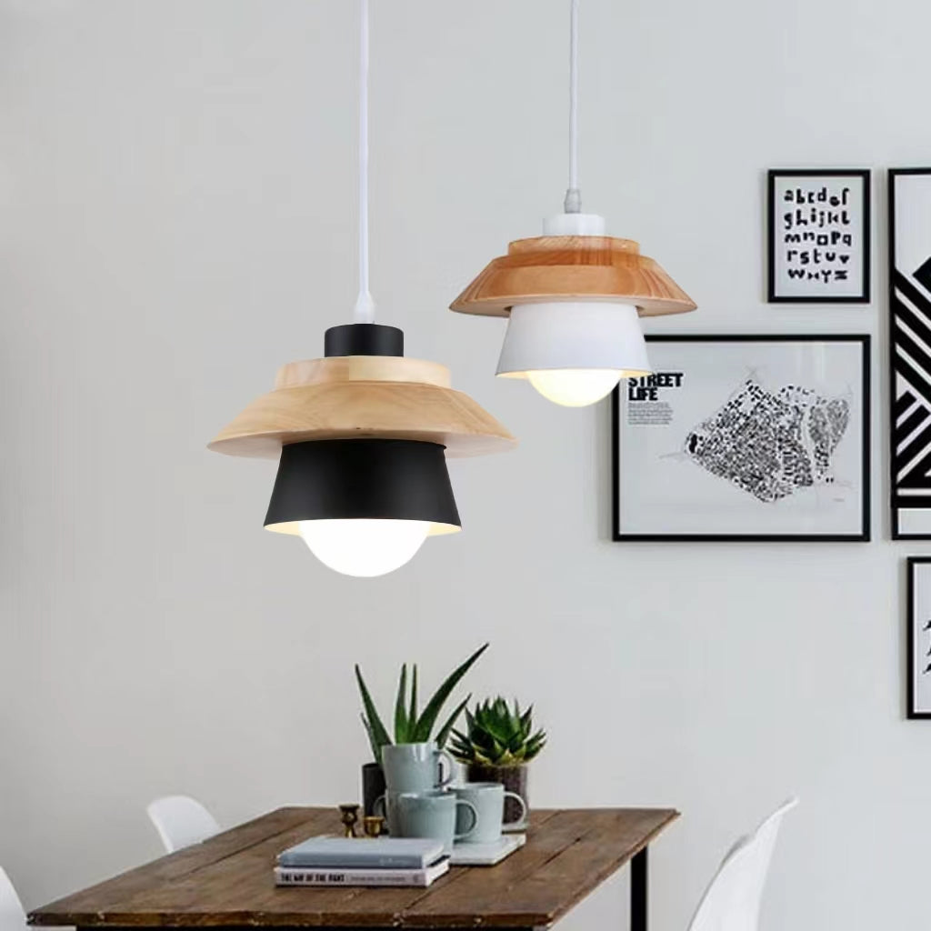 Nordic Macaron Metal Wooden Pendant Lamp