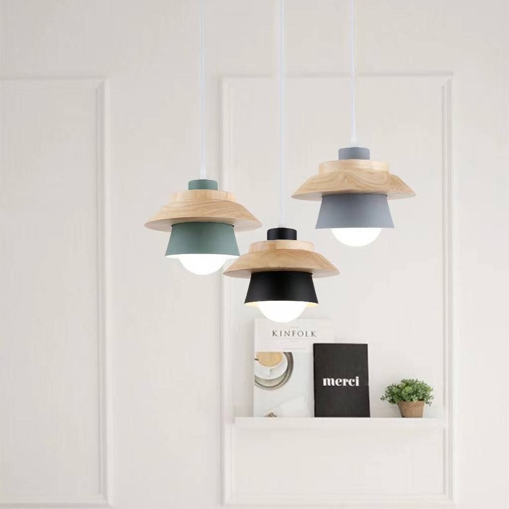 Nordic Macaron Metal Wooden Pendant Lamp