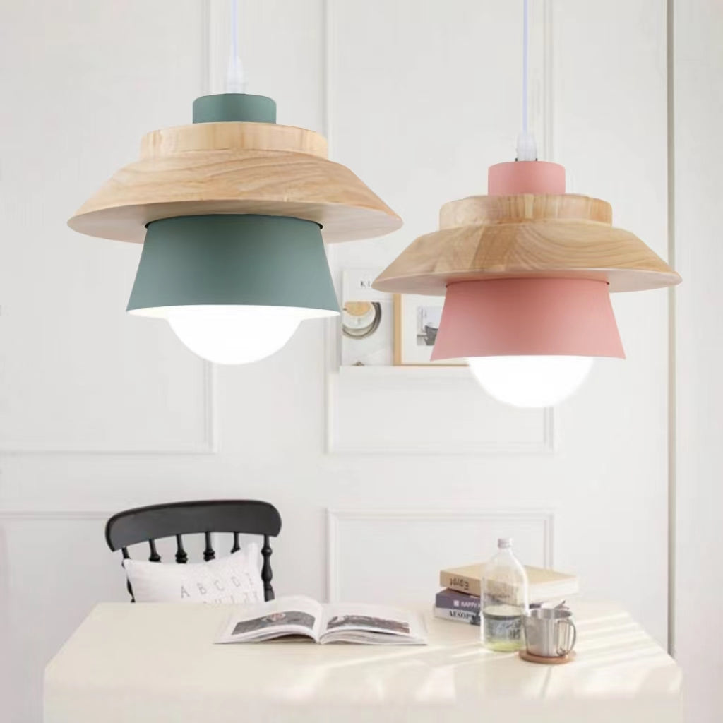 Nordic Macaron Metal Wooden Pendant Lamp