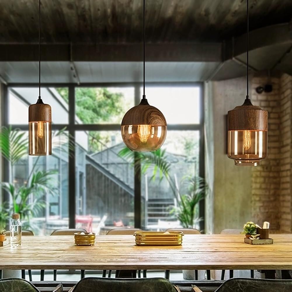Nordic Industrial Amber Glass Pendant Light