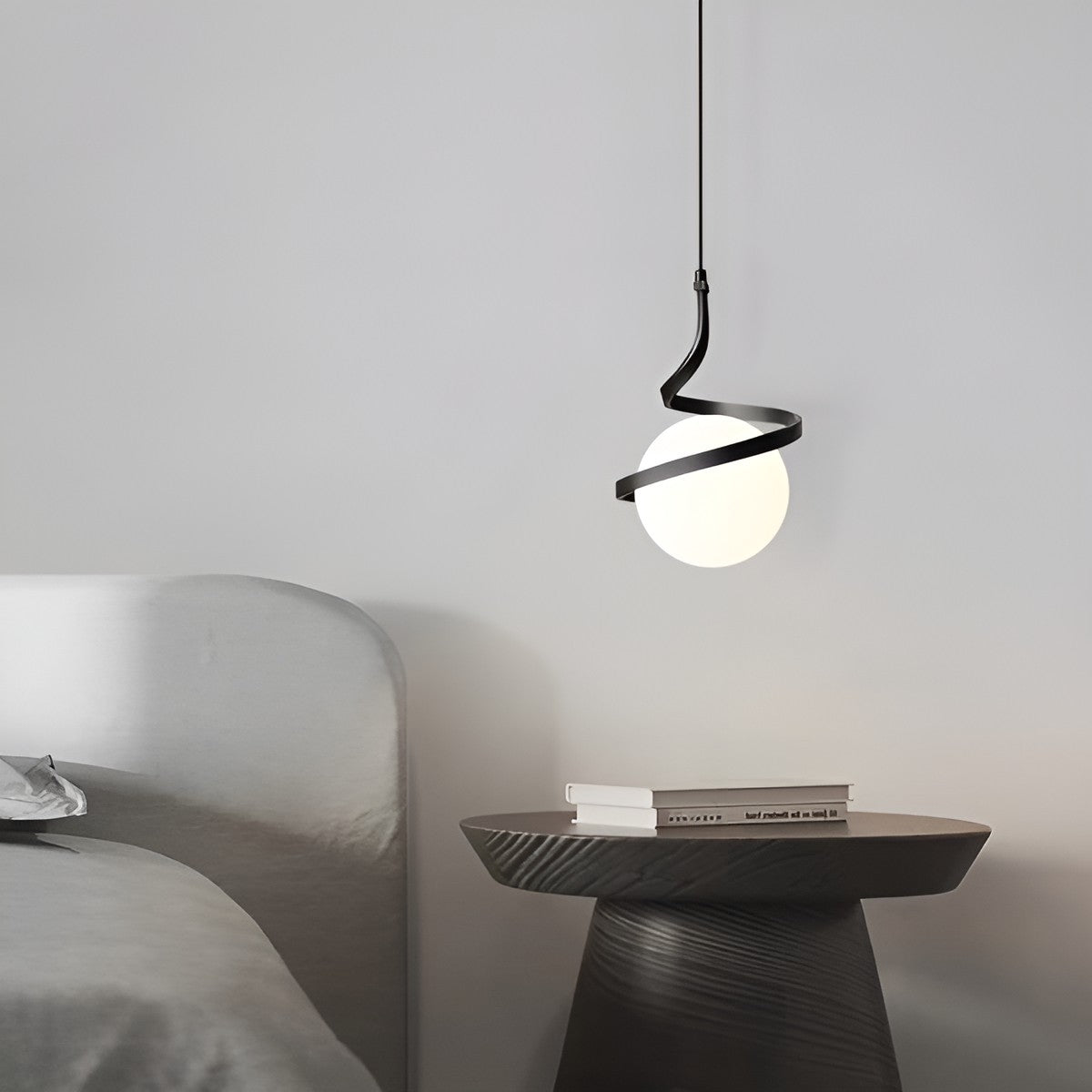 Nordic Spiral Small Pendant Light with White Glass Globe
