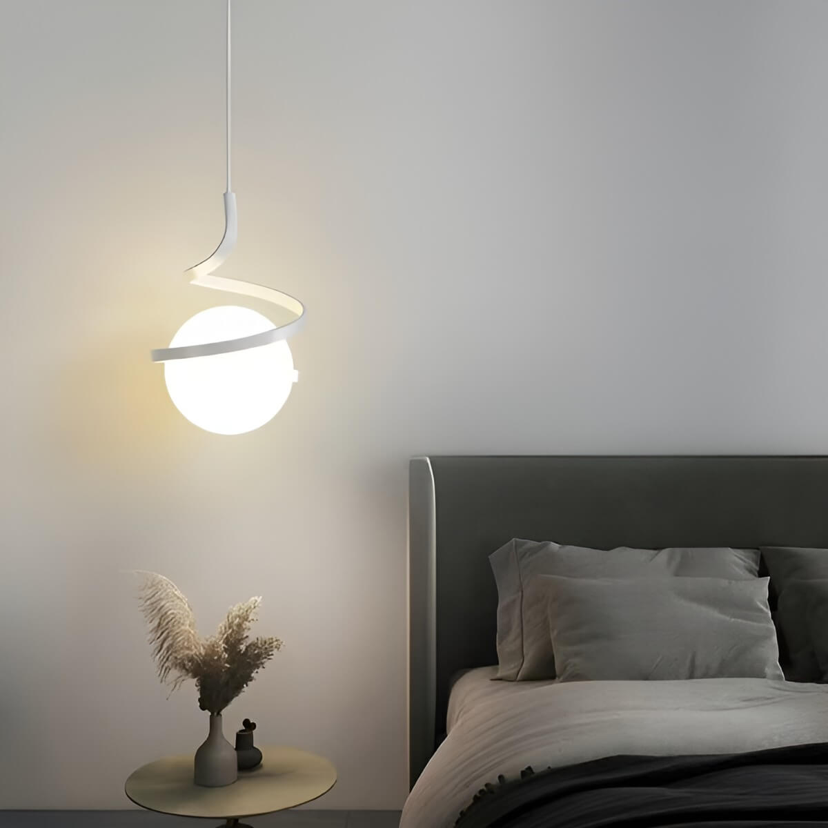 Nordic Spiral Small Pendant Light with White Glass Globe