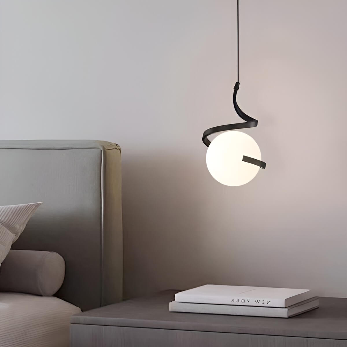 Nordic Spiral Small Pendant Light with White Glass Globe