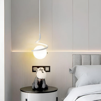 Nordic Spiral Small Pendant Light with White Glass Globe
