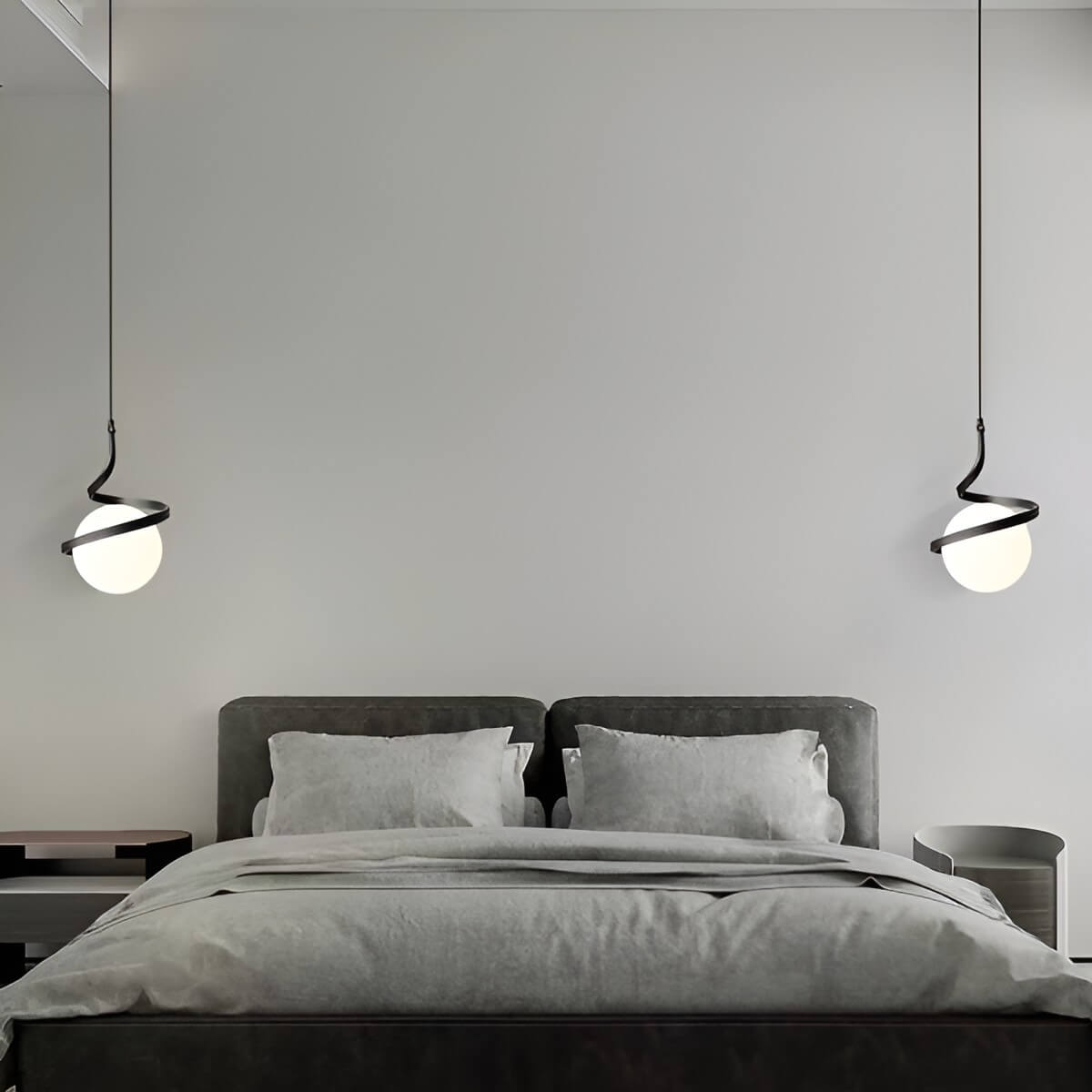 Nordic Spiral Small Pendant Light with White Glass Globe