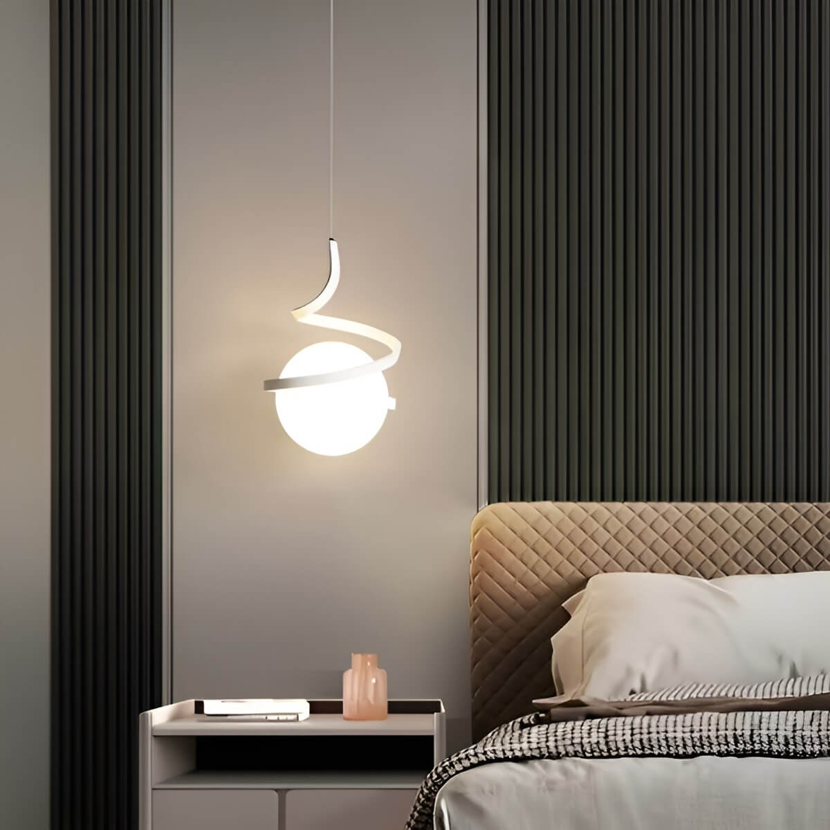 Nordic Spiral Small Pendant Light with White Glass Globe