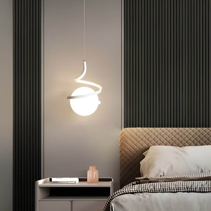 Nordic Spiral Small Pendant Light with White Glass Globe