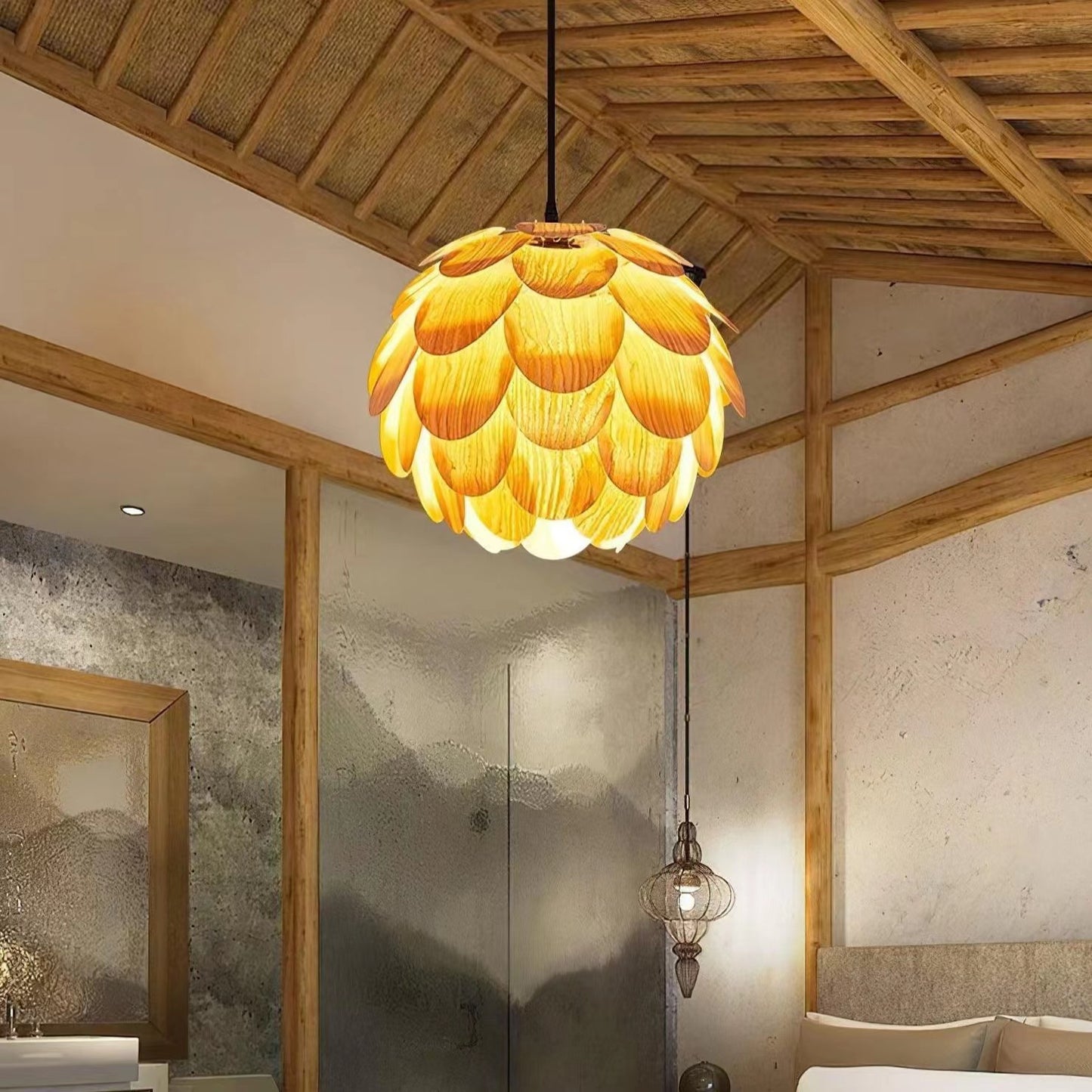 Pastoral Pinecone Wooden Creative Pendant Light