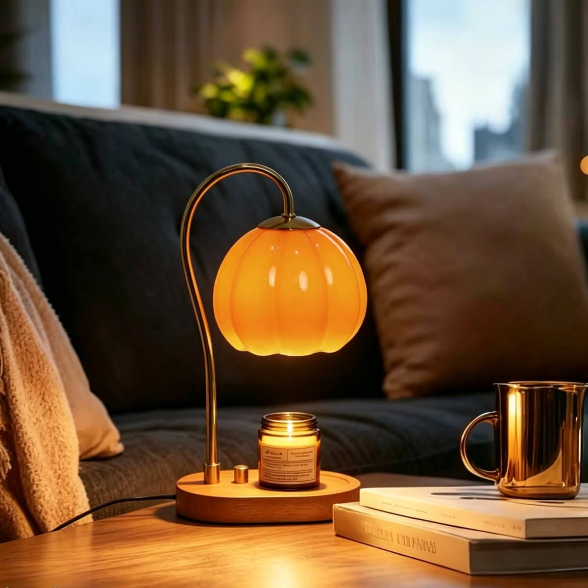 Pumpkin Glass Candle Warmer Lamp - Decorative Table Lamp for Home