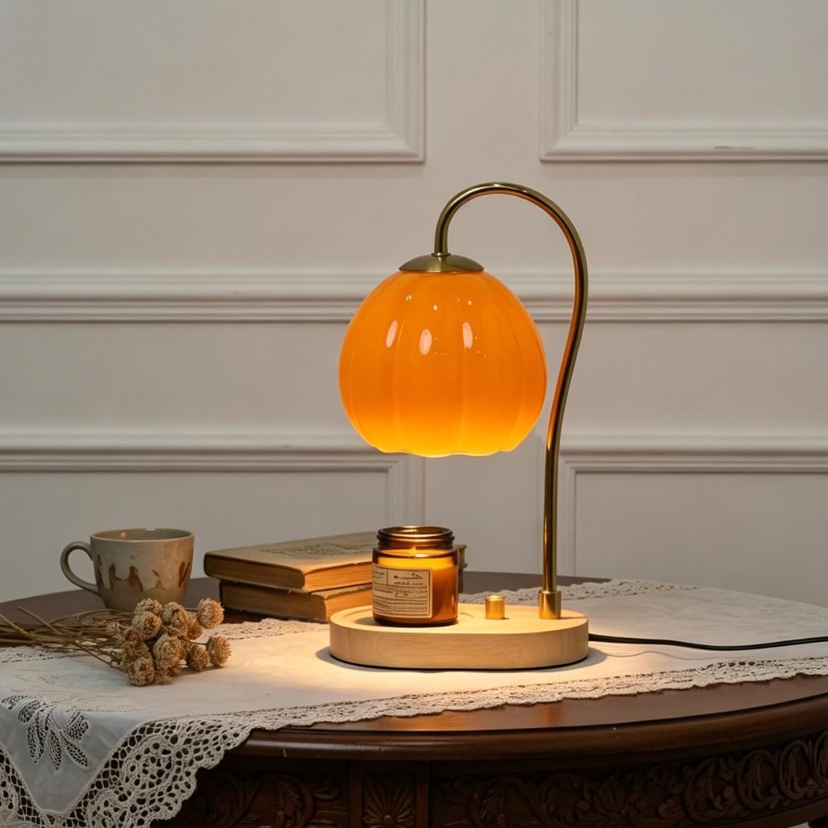 Pumpkin Glass Candle Warmer Lamp - Decorative Table Lamp for Home