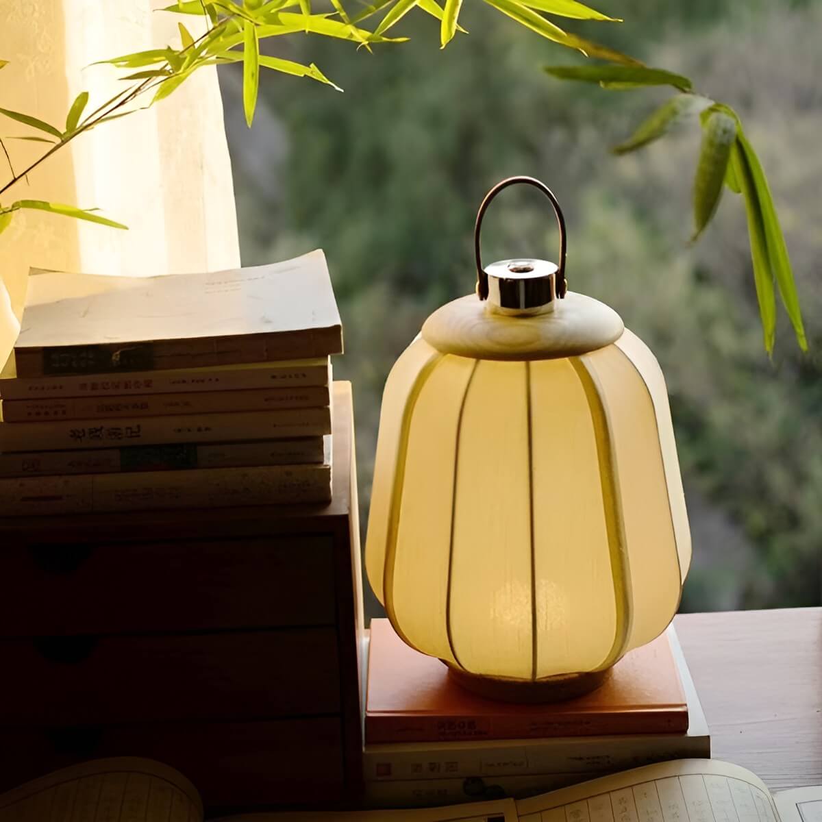 Rechargeable Japanese Lantern Wooden Table Lamp