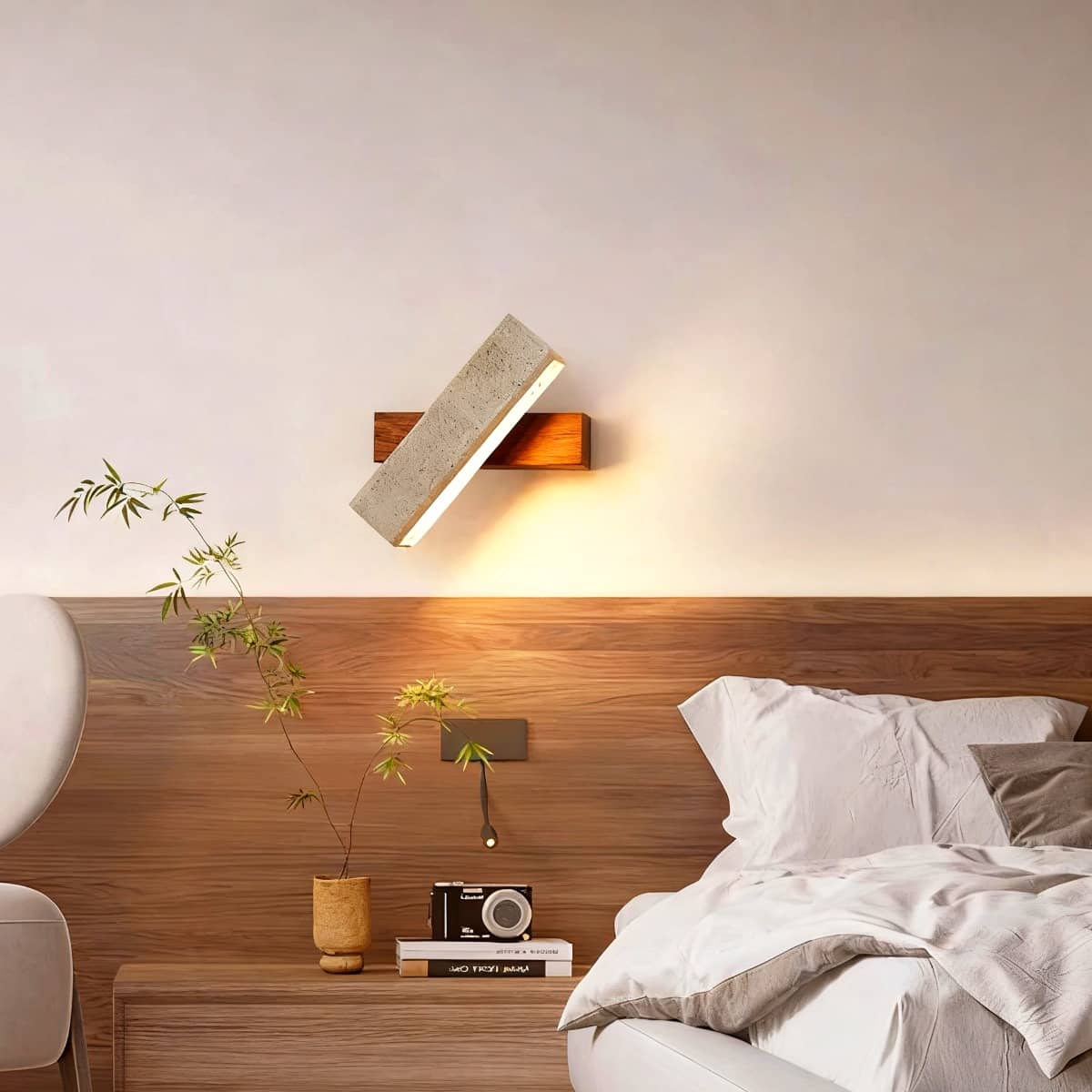 Rectangular Travertine Rustic Wall Light for Bedroom