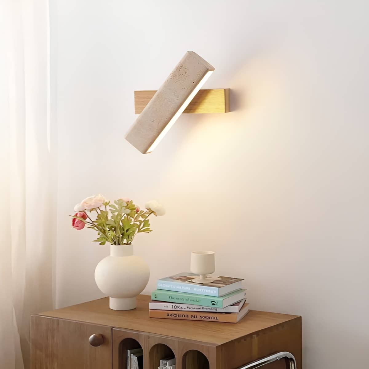 Rectangular Travertine Rustic Wall Light for Bedroom