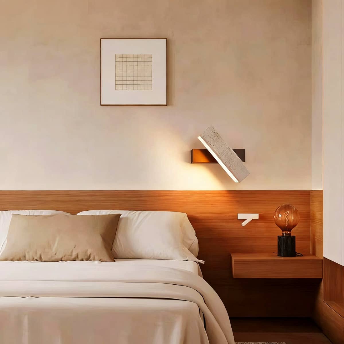 Rectangular Travertine Rustic Wall Light for Bedroom