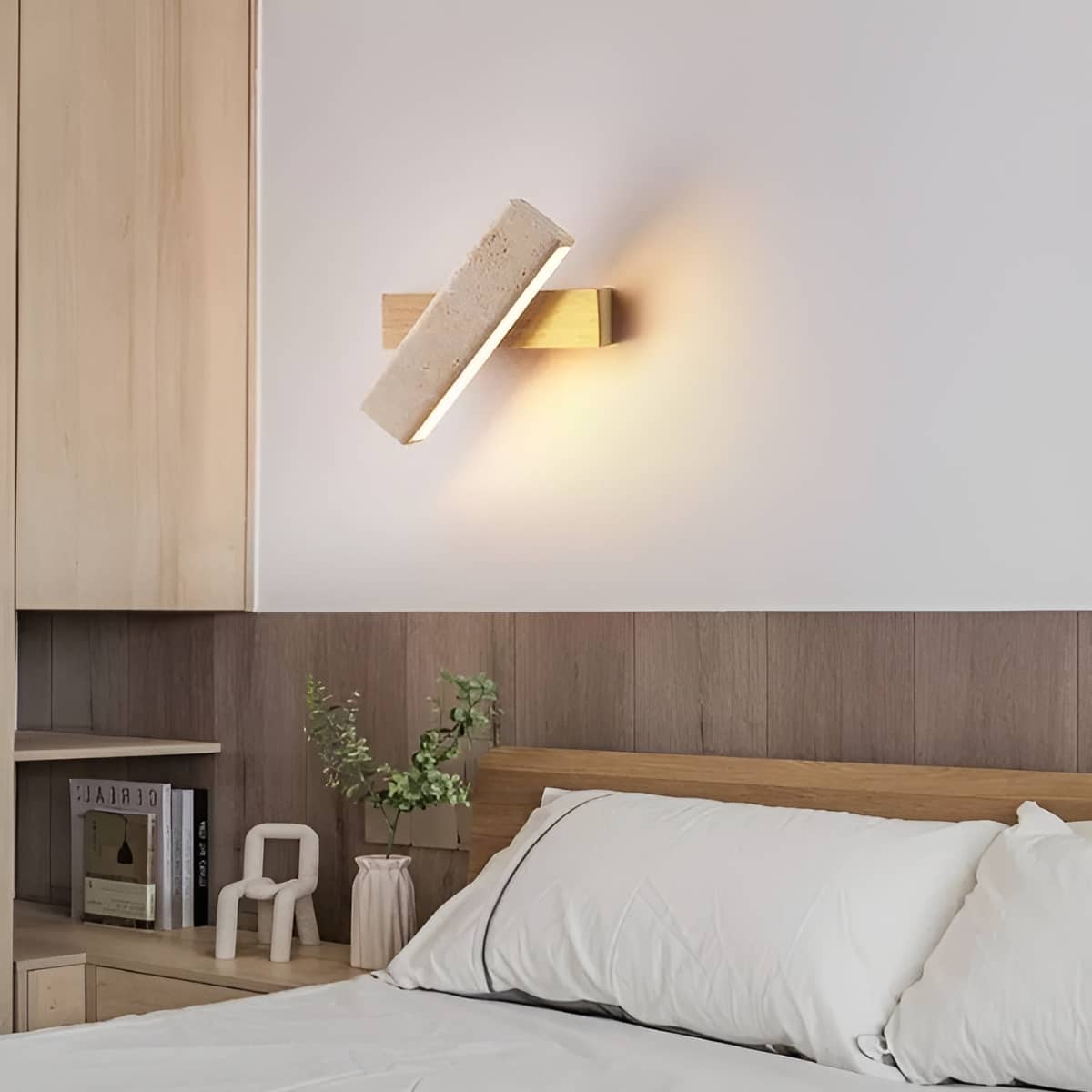 Rectangular Travertine Rustic Wall Light for Bedroom