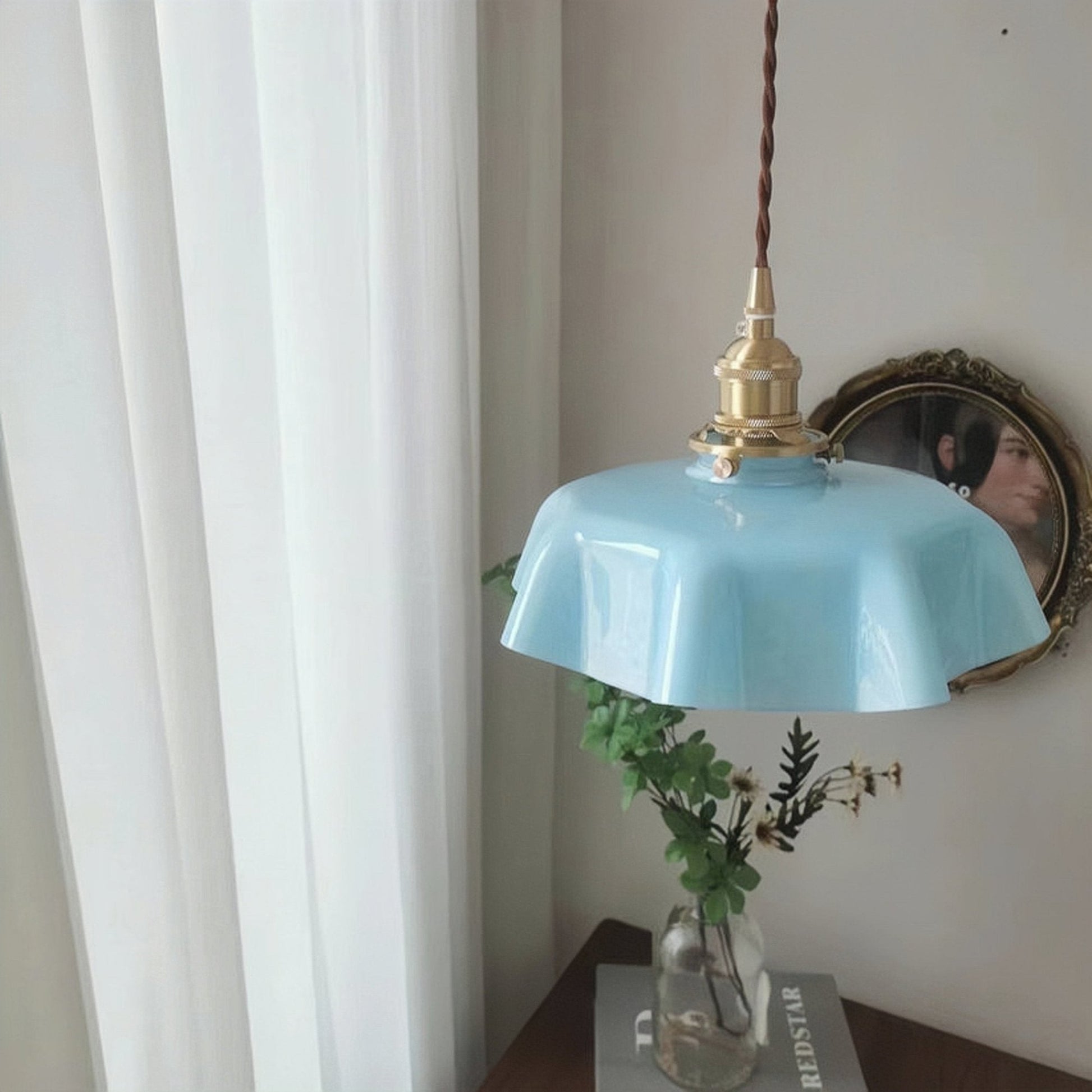 Retro Cream Flower Glass Pendant Light