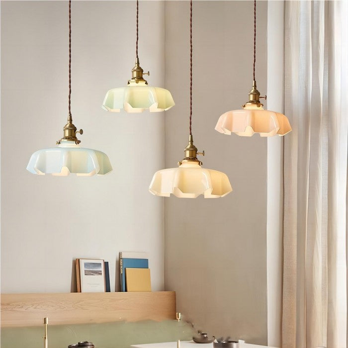 Retro Cream Flower Glass Pendant Lamp