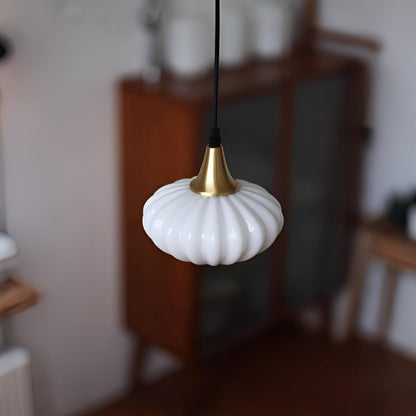 Mini Retro Moderne Pendelleuchte Messing und Glas Geriffelt