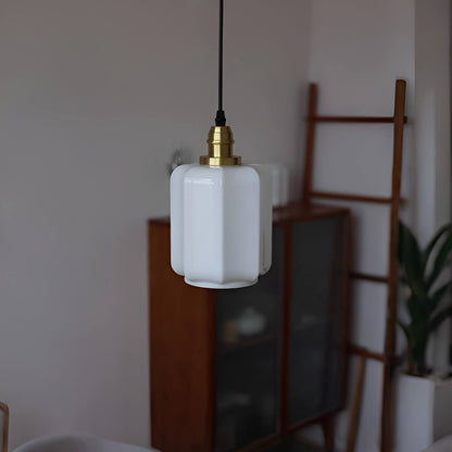 Mini Retro Moderne Pendelleuchte Messing und Glas Geriffelt