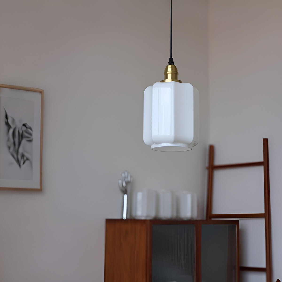 Mini Retro Moderne Pendelleuchte Messing und Glas Geriffelt