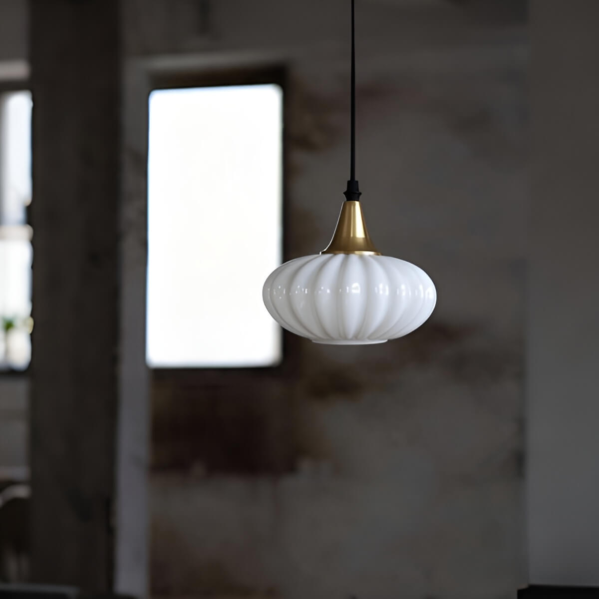 Mini Retro Moderne Pendelleuchte Messing und Glas Geriffelt