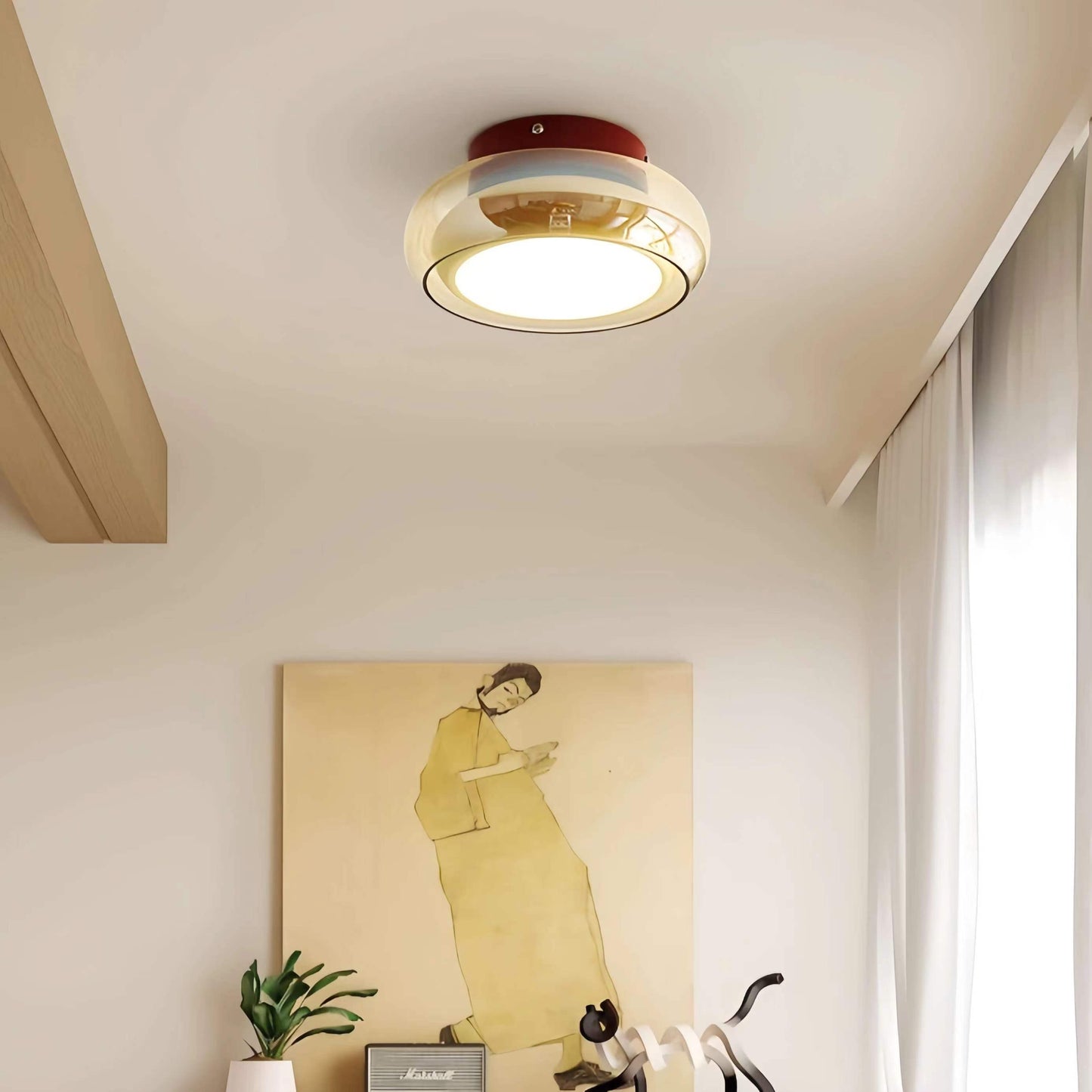 Retro Bauhaus Amber Glass Ceiling Light