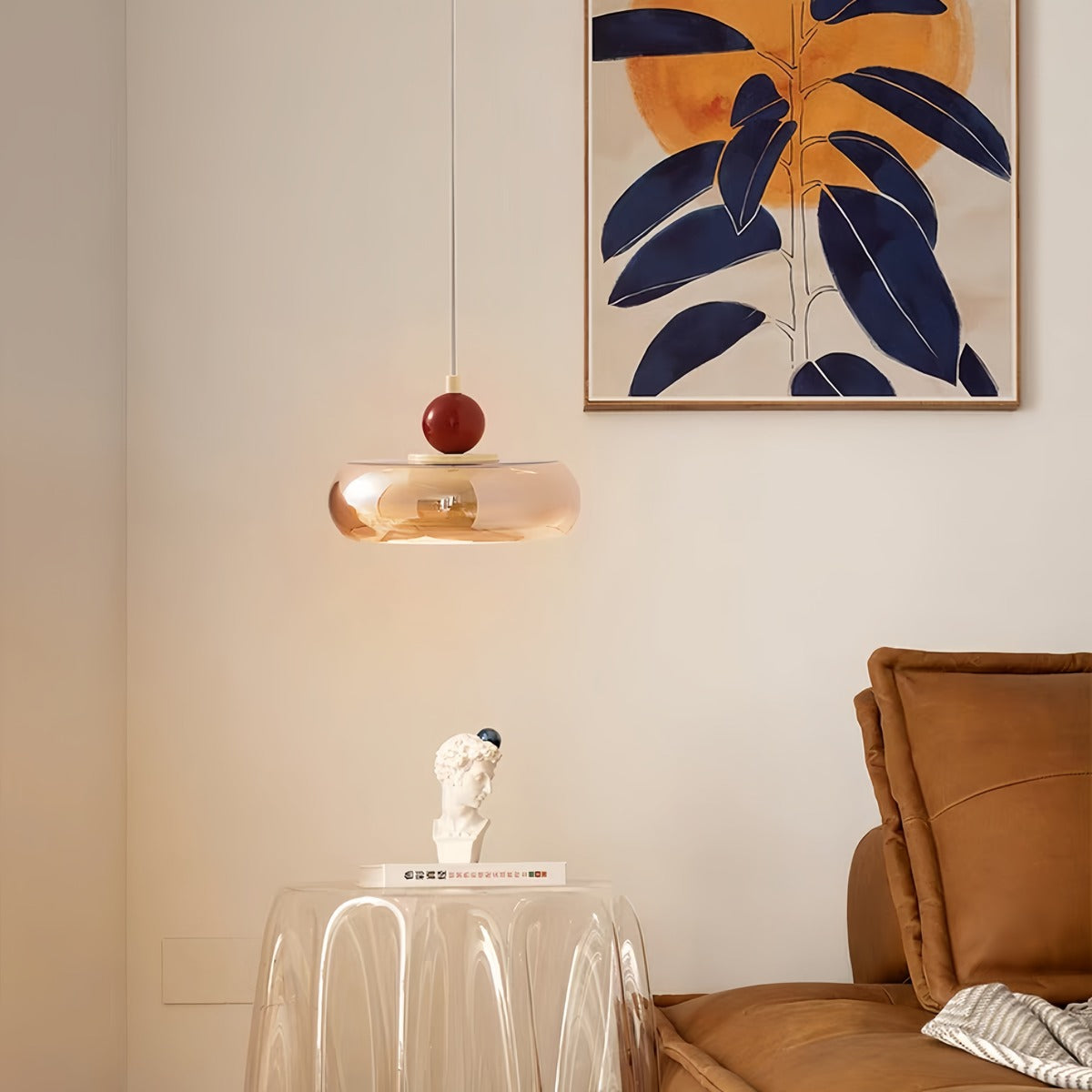 Retro Bauhaus Amber Glass Pendant Light