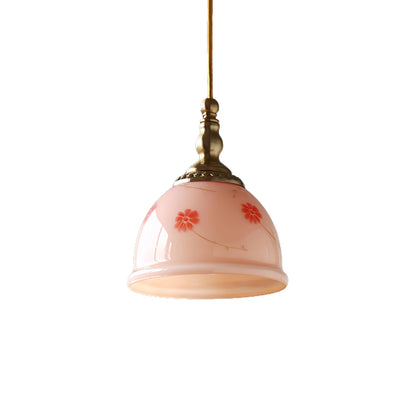 Retro Dome Pink Glass Pendant Light