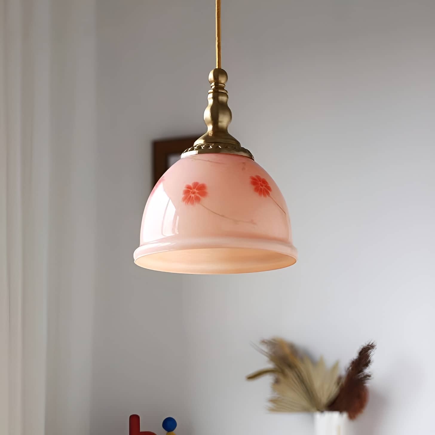 Retro Dome Pink Glass Pendant Light