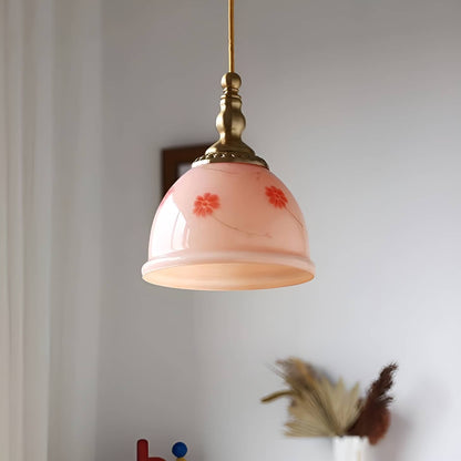 Retro Dome Pink Glass Pendant Light