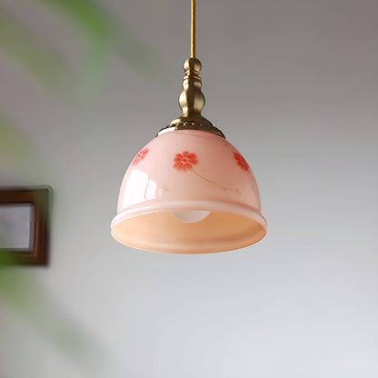 Retro Dome Pink Glass Pendant Light