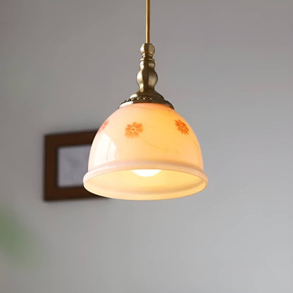 Retro Dome Pink Glass Pendant Light