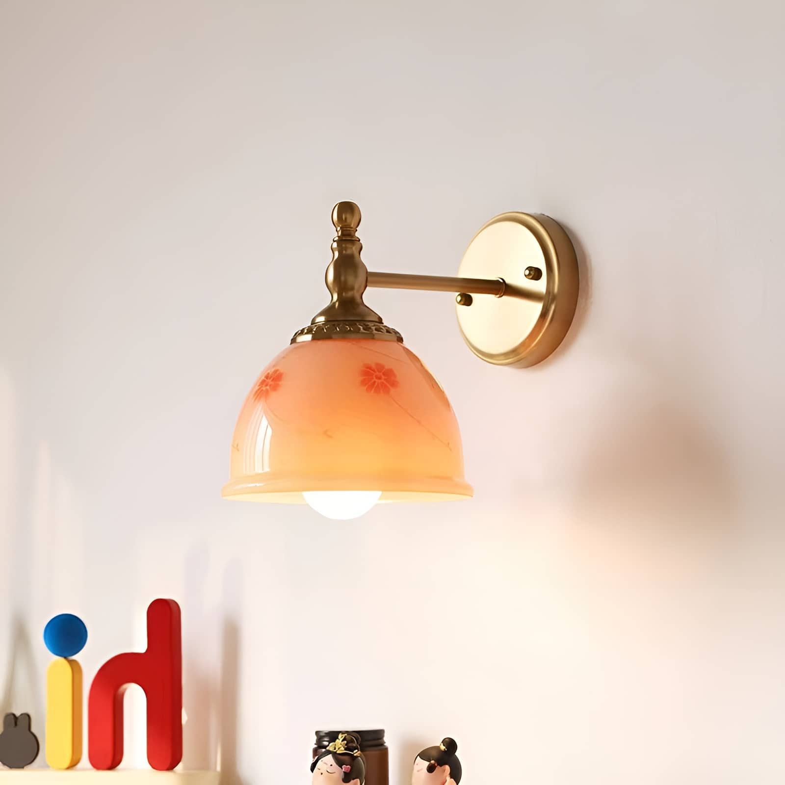Retro Dome Pink Glass Wall Light