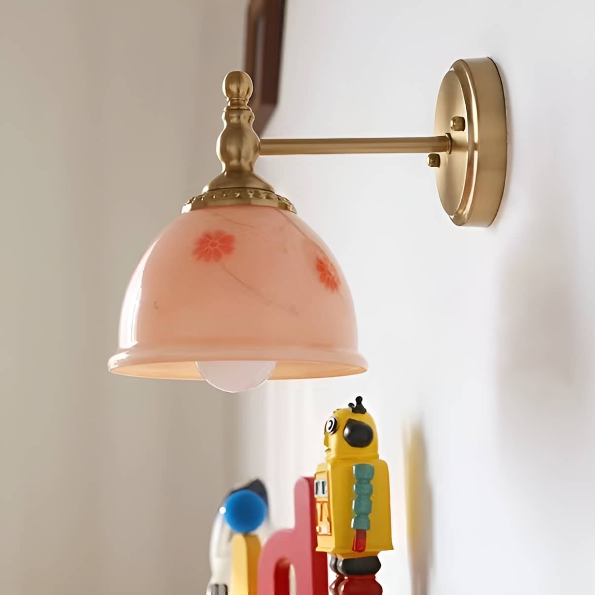 Retro Dome Pink Glass Wall Light
