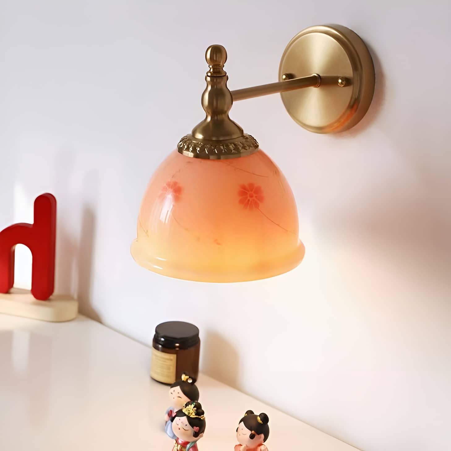 Retro Dome Pink Glass Wall Light