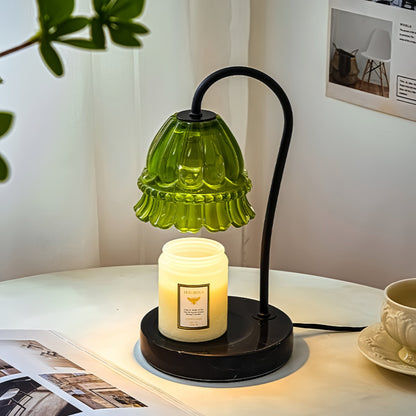 Retro Green Glass Candle Warmer Lamp