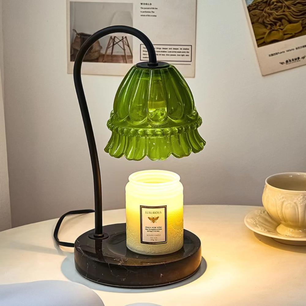 Retro Green Glass Candle Warmer Lamp