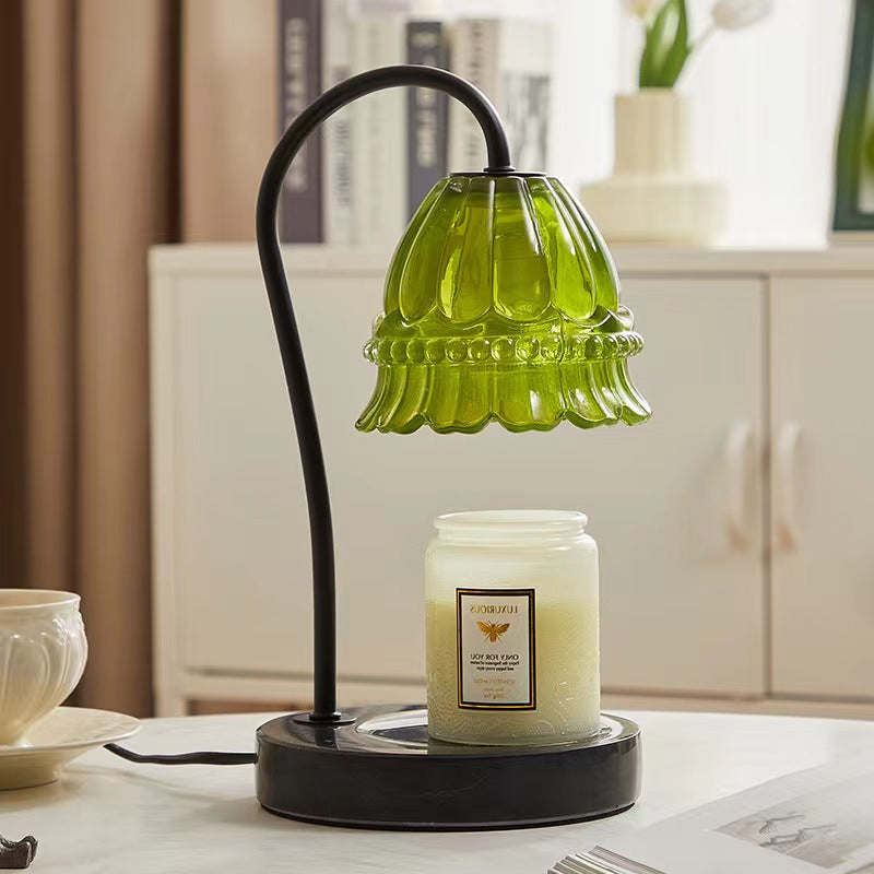 Retro Green Glass Candle Warmer Lamp