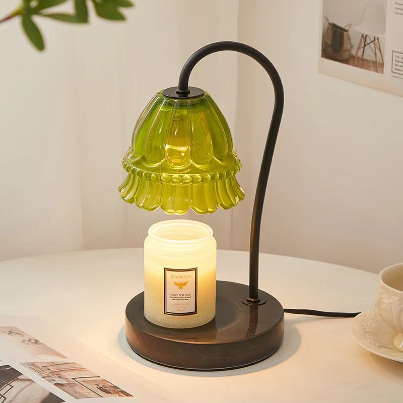 Retro Green Glass Candle Warmer Lamp