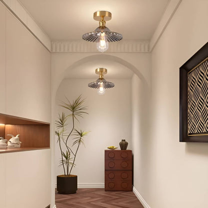 Retro Ripple Glass and Brass Ceiling Light