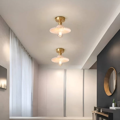 Retro Ripple Glass and Brass Ceiling Light