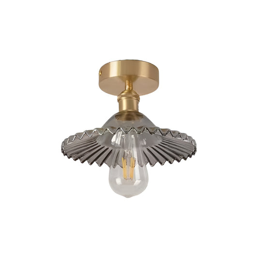Retro Ripple Glass and Brass Ceiling Light