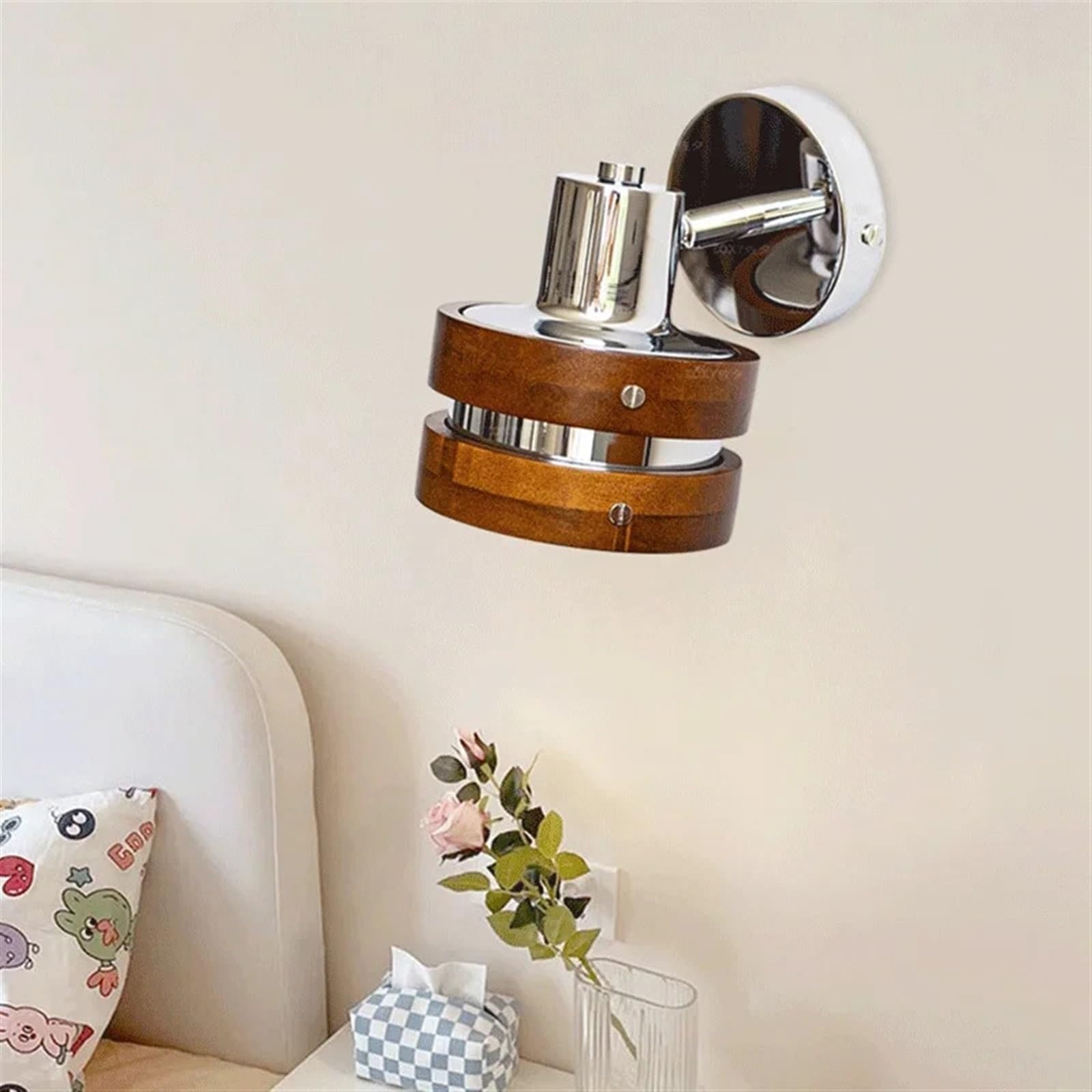 Retro Round Adjustable Wooden Wall Sconce