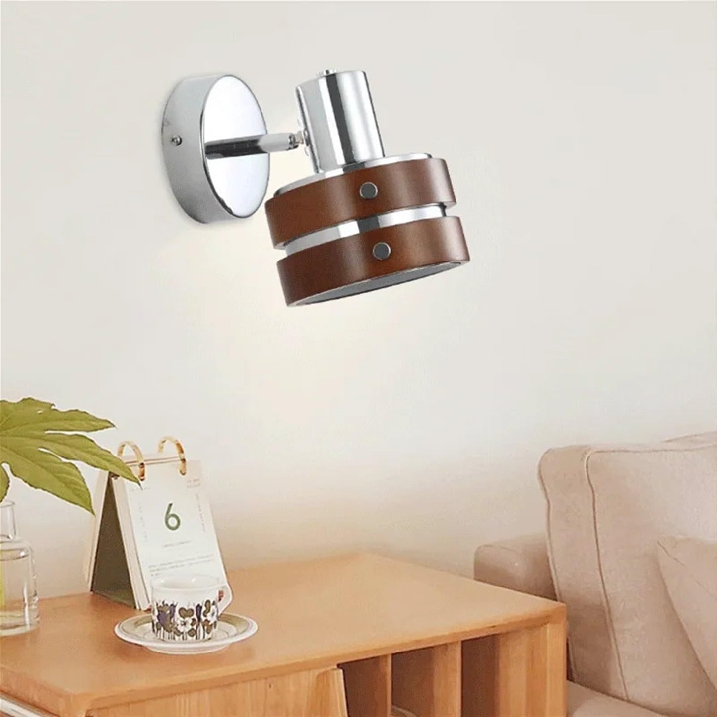 Retro Round Adjustable Wooden Wall Lamp