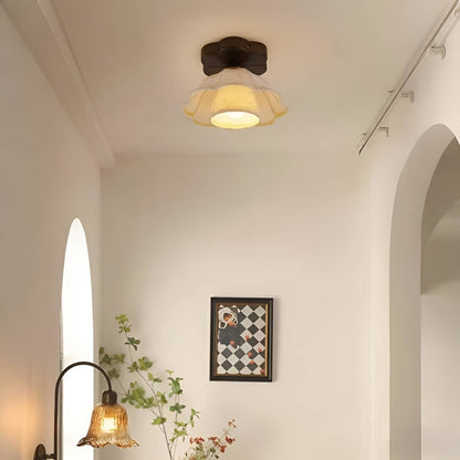 Retro Style Fabric White Flower Ceiling Light